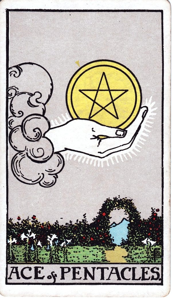 Ace of Pentacles from the original 1909 printing
