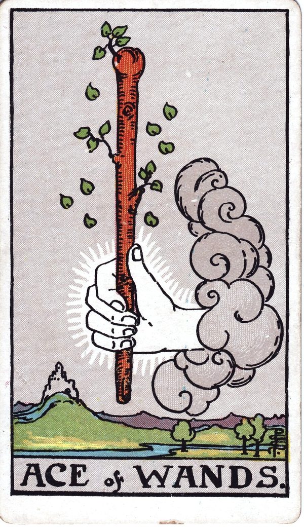 Ace of Wands from the original 1909 printing