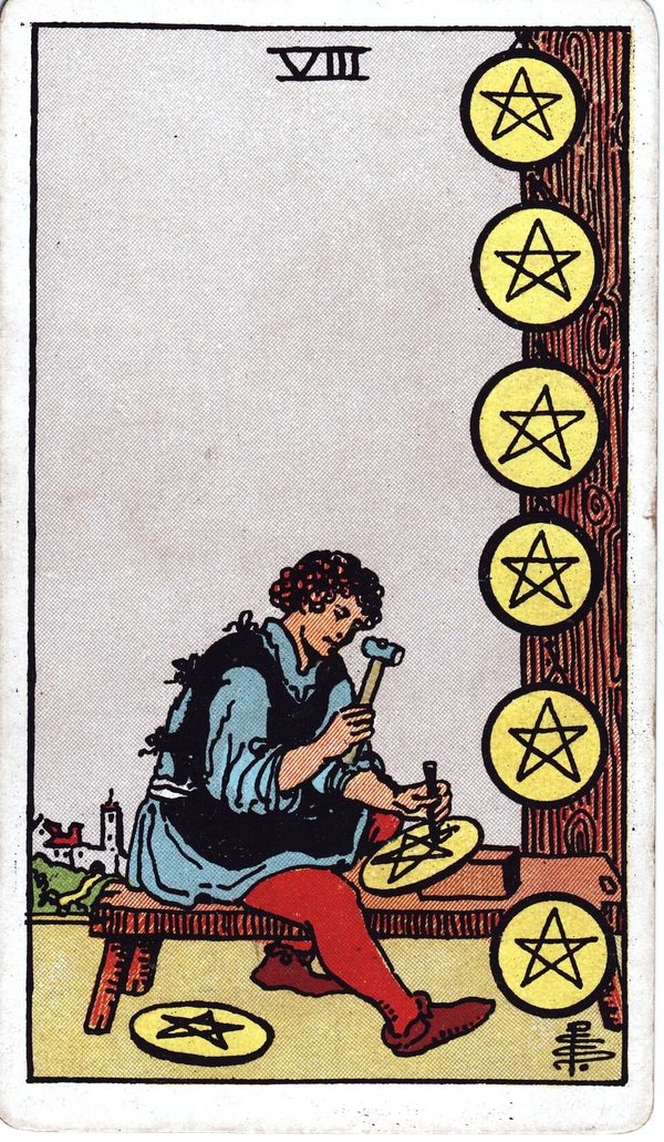 Eight of Pentacles from the original 1909 printing