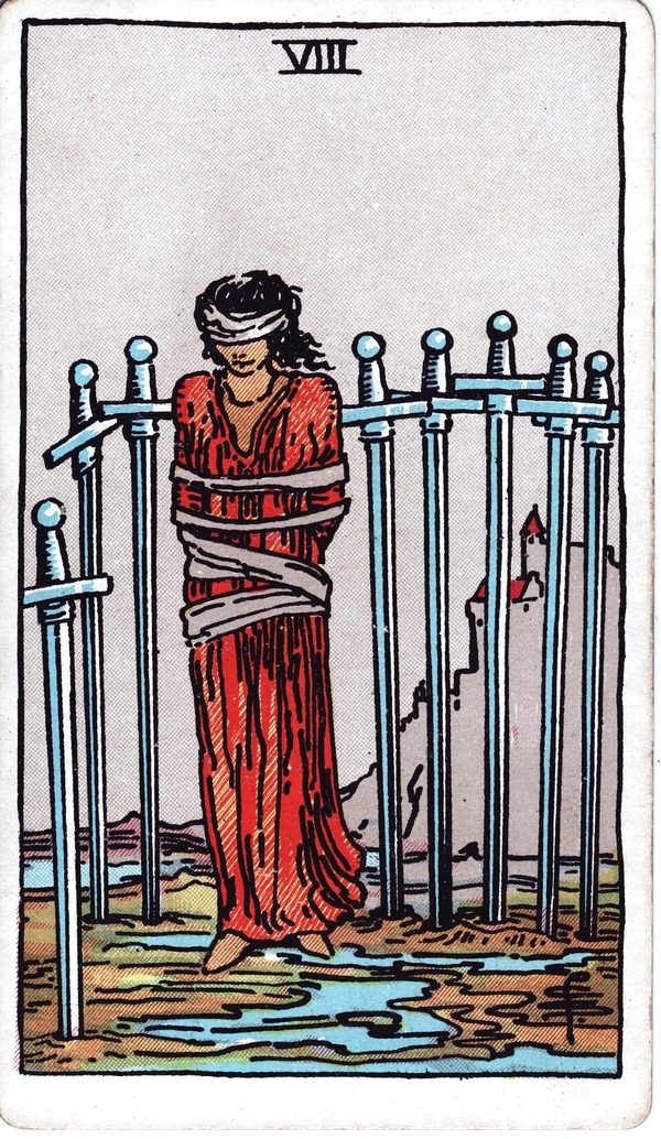 Eight of Swords from the original 1909 printing
