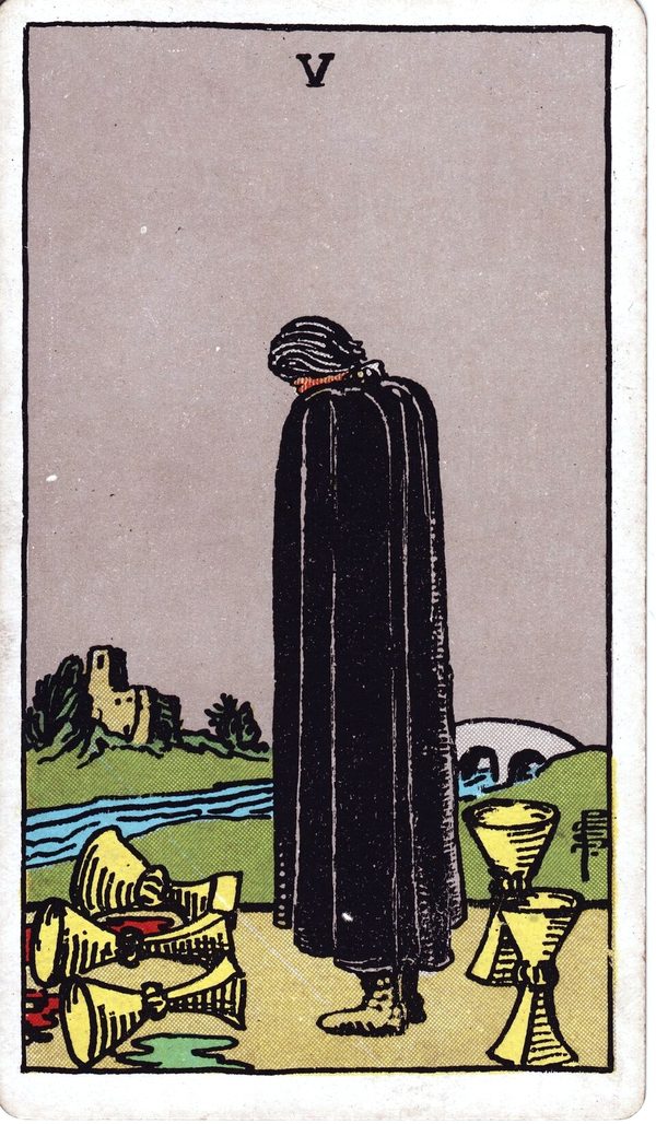 Five of Cups from the original 1909 printing