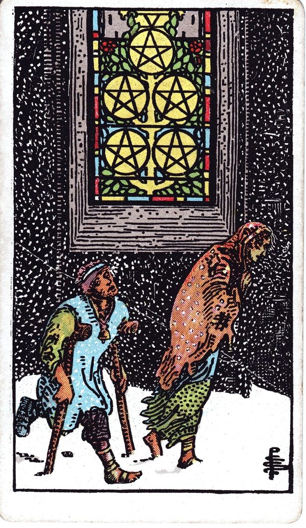 Five of Pentacles from the original 1909 printing