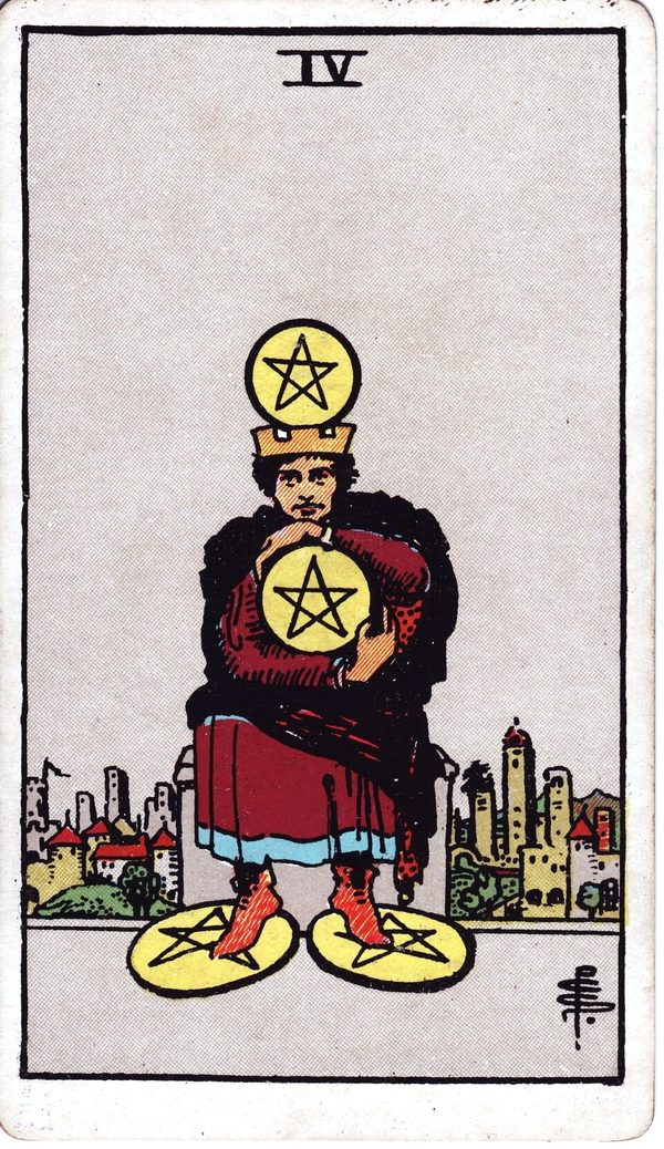 Four of Pentacles from the original 1909 printing