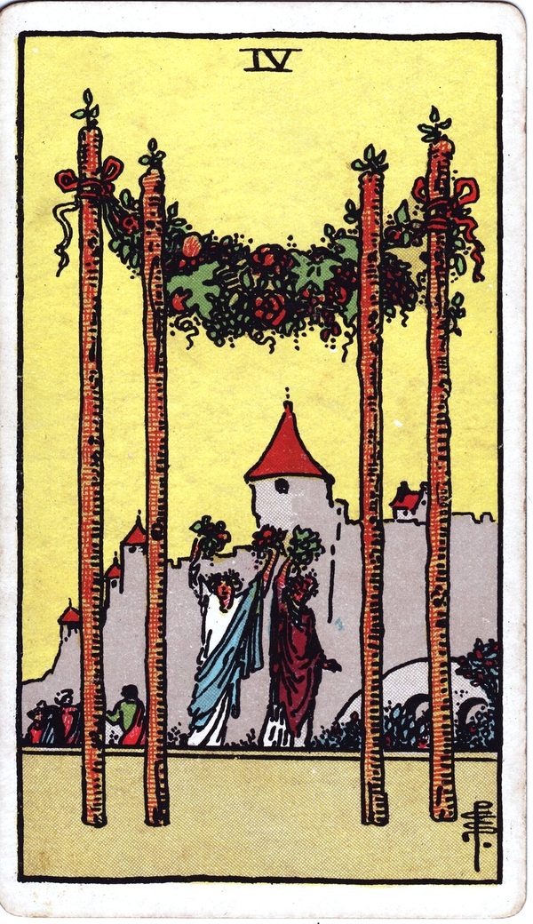 Four of Wands from the original 1909 printing