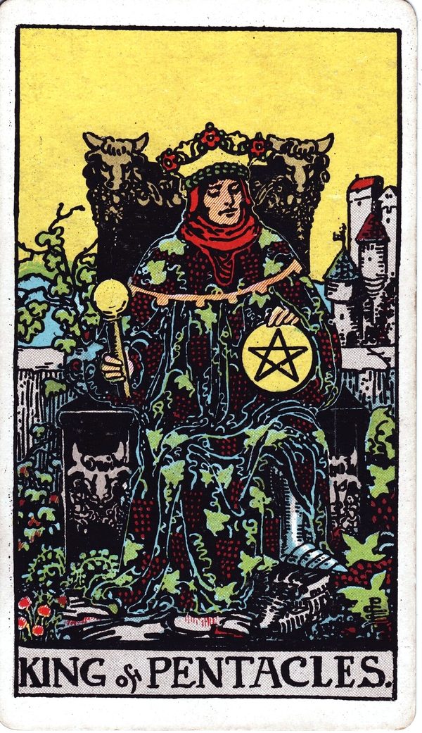 King of Pentacles from the original 1909 printing