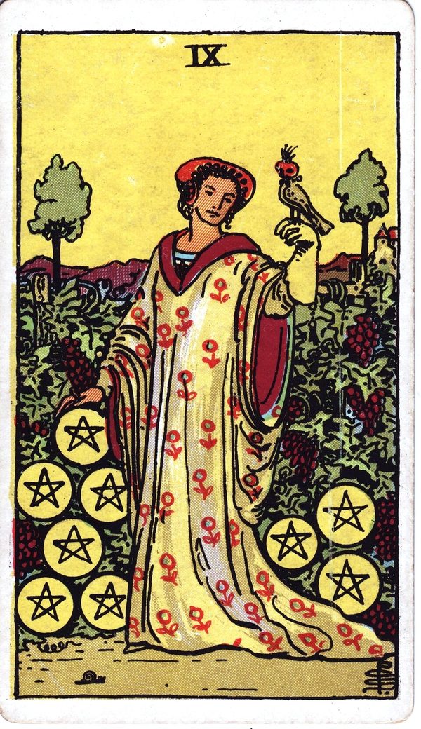Nine of Pentacles from the original 1909 printing