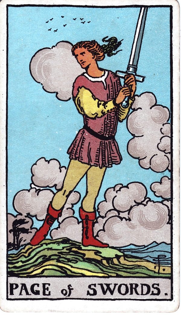 Page of Swords from the original 1909 printing