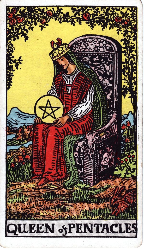 Queen of Pentacles from the original 1909 printing