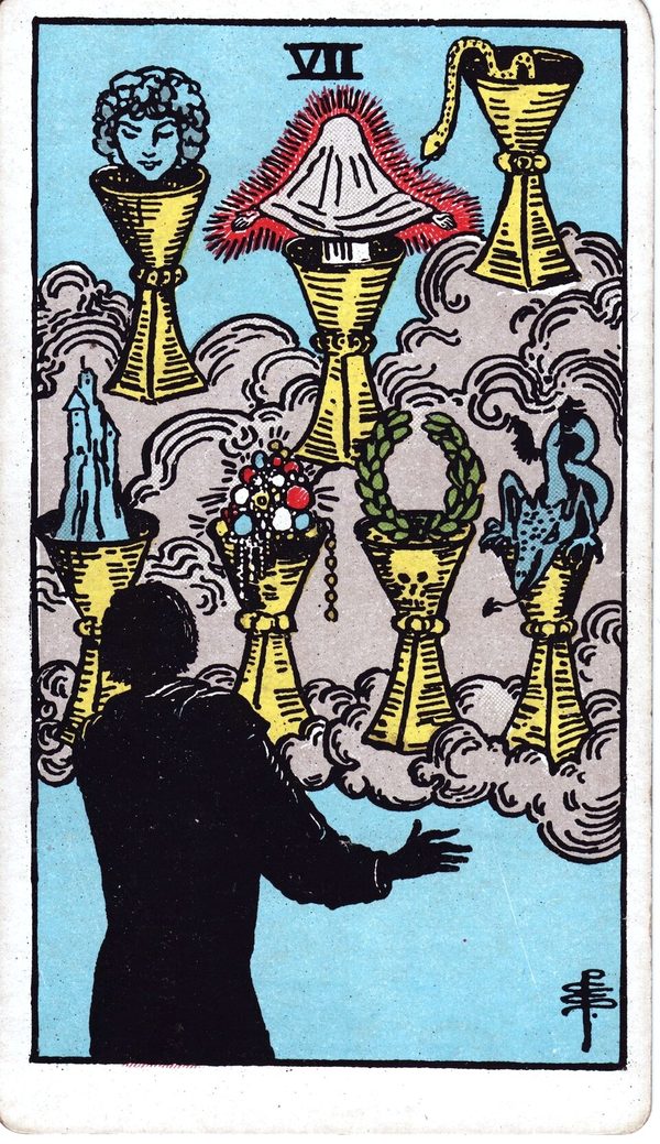 Seven of Cups from the original 1909 printing