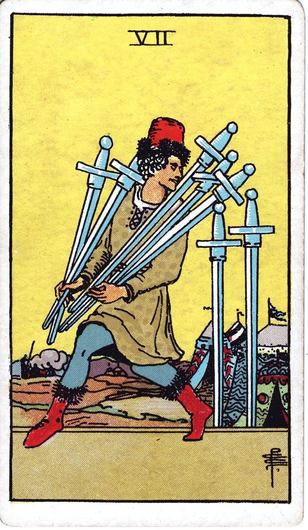 Seven of Swords from the original 1909 printing