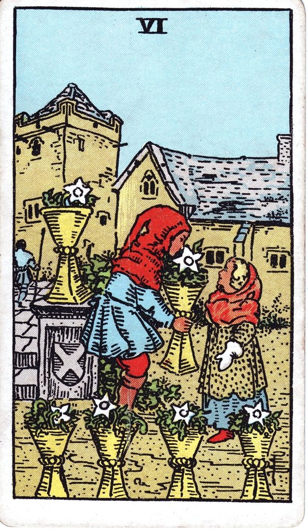 Six of Cups from the original 1909 printing