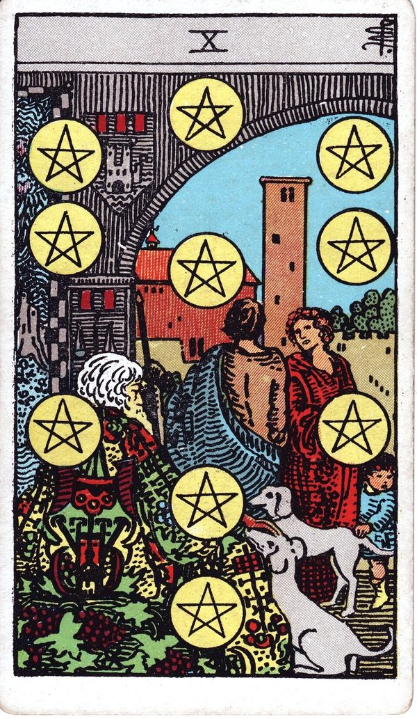 Ten of Pentacles from the original 1909 printing