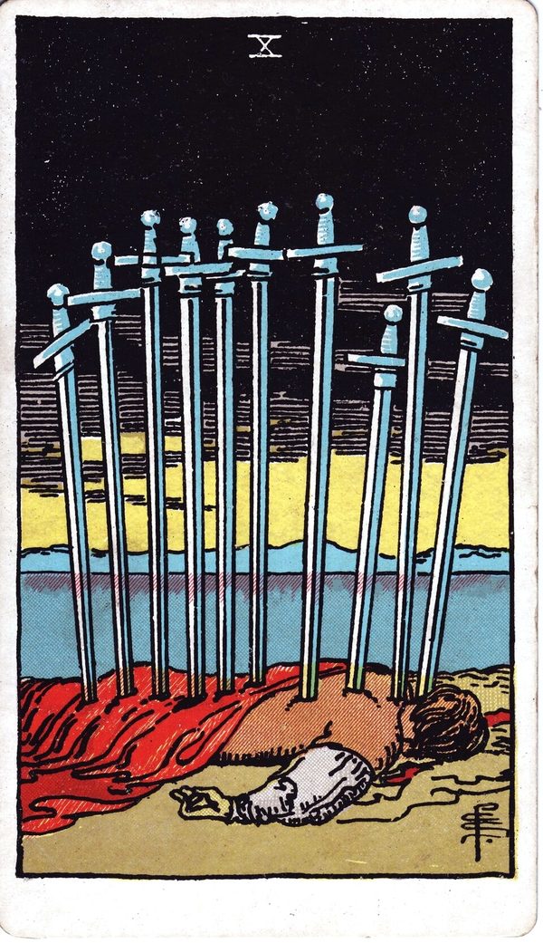 Ten of Swords from the original 1909 printing
