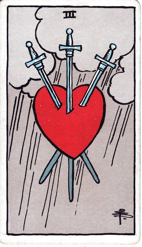 Three of Swords from the original 1909 printing