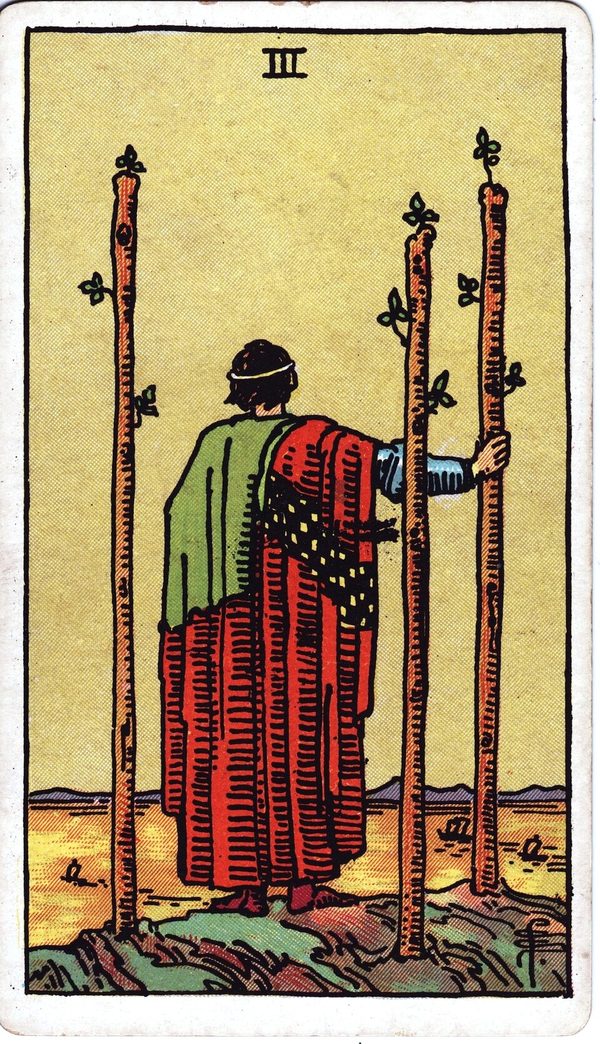 Three of Wands from the original 1909 printing