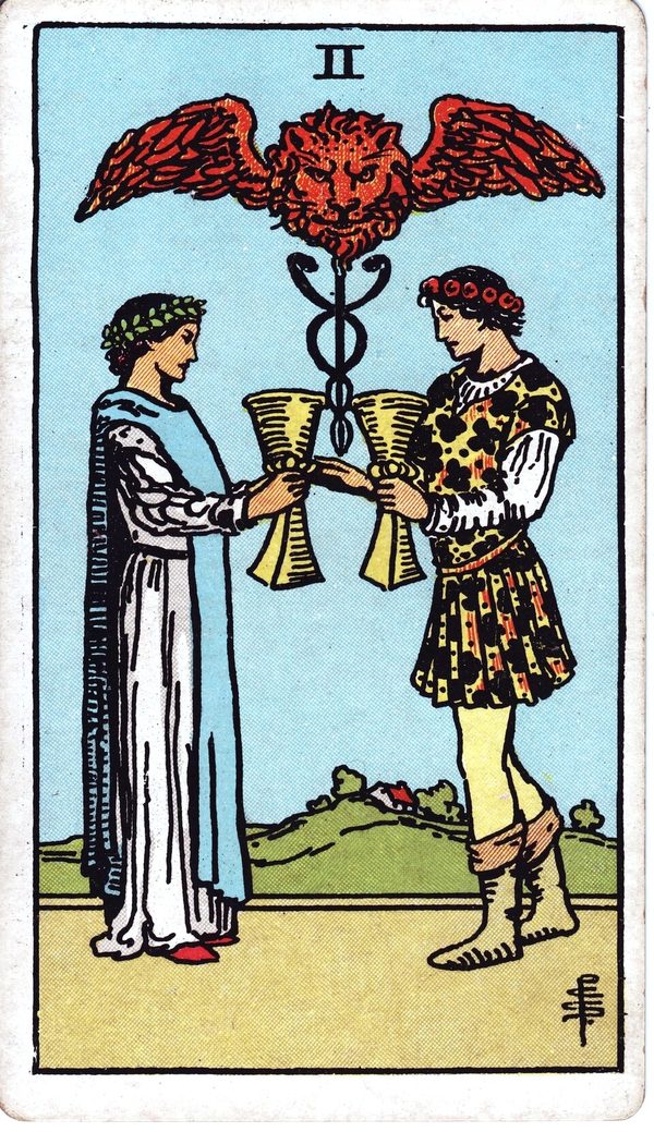 Two of Cups from the original 1909 printing