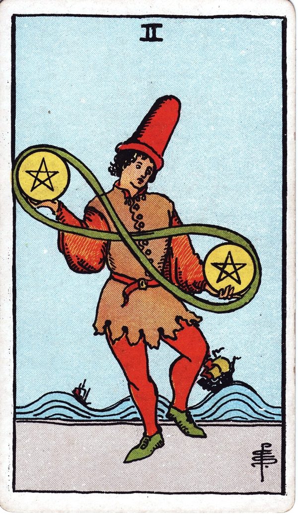Two of Pentacles from the original 1909 printing