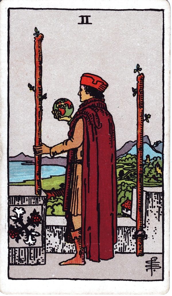 Two of Wands from the original 1909 printing